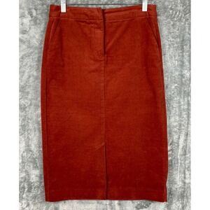John Lewis Corduroy Midi Pencil Skirt Size 10 Brown Cotton Stretch Dark Academia